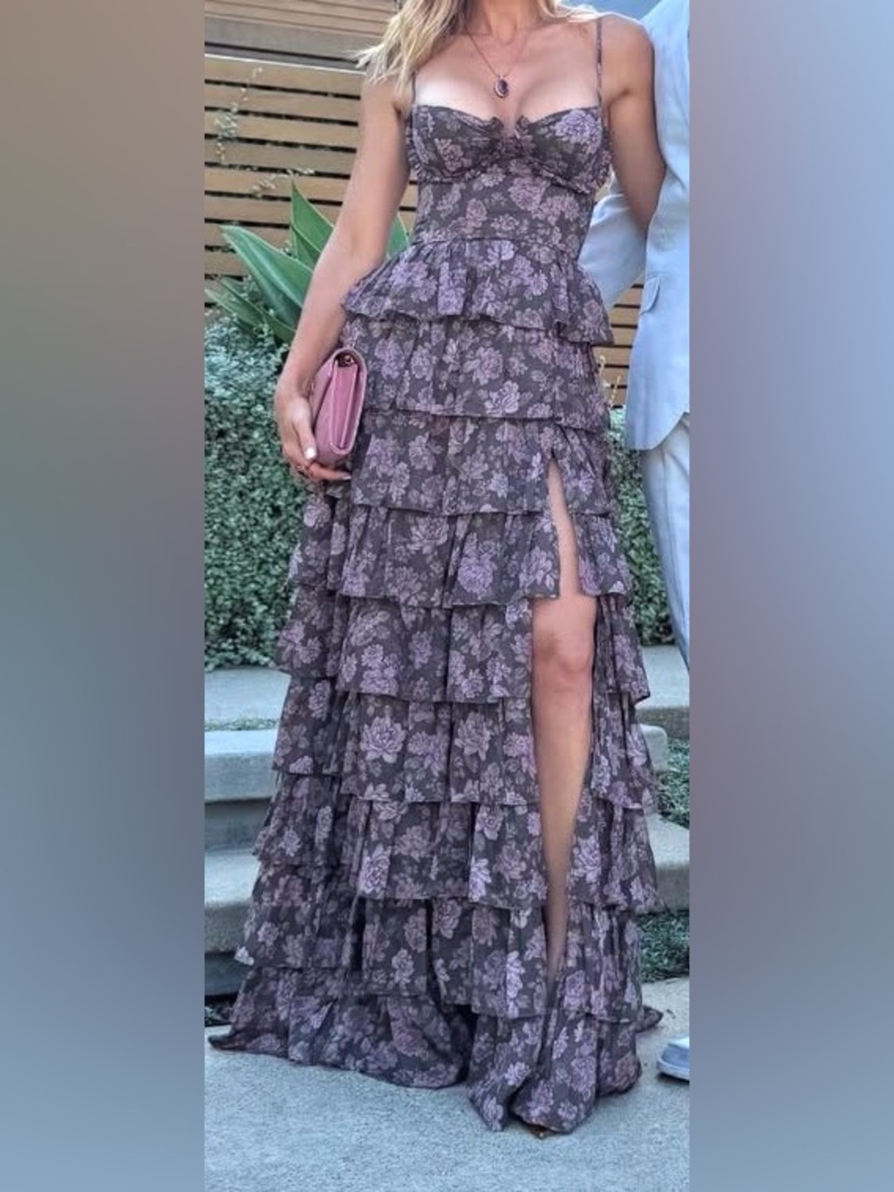 V. Chapman Black Maxi Dress with Mauve Floral Print